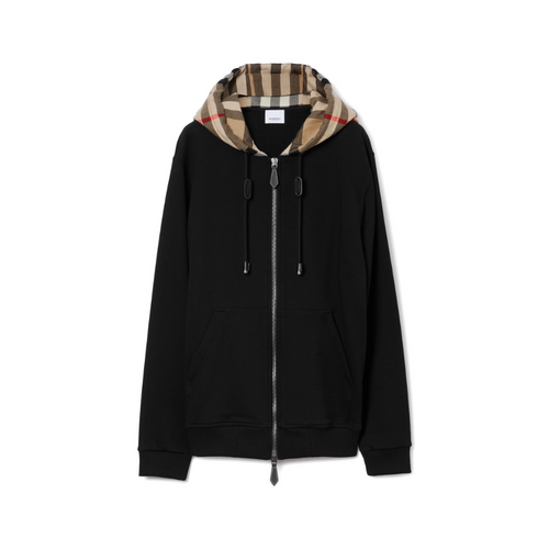Burberry Check Hood Cotton Zip Hoodie