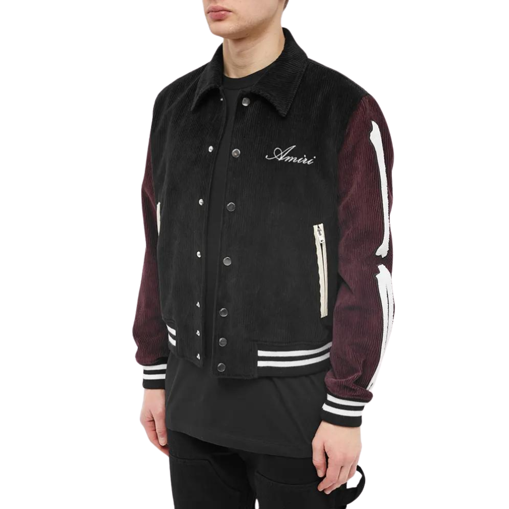 AMIRI CORDUROY BONES VARSITY JACKET Black & Burgundy