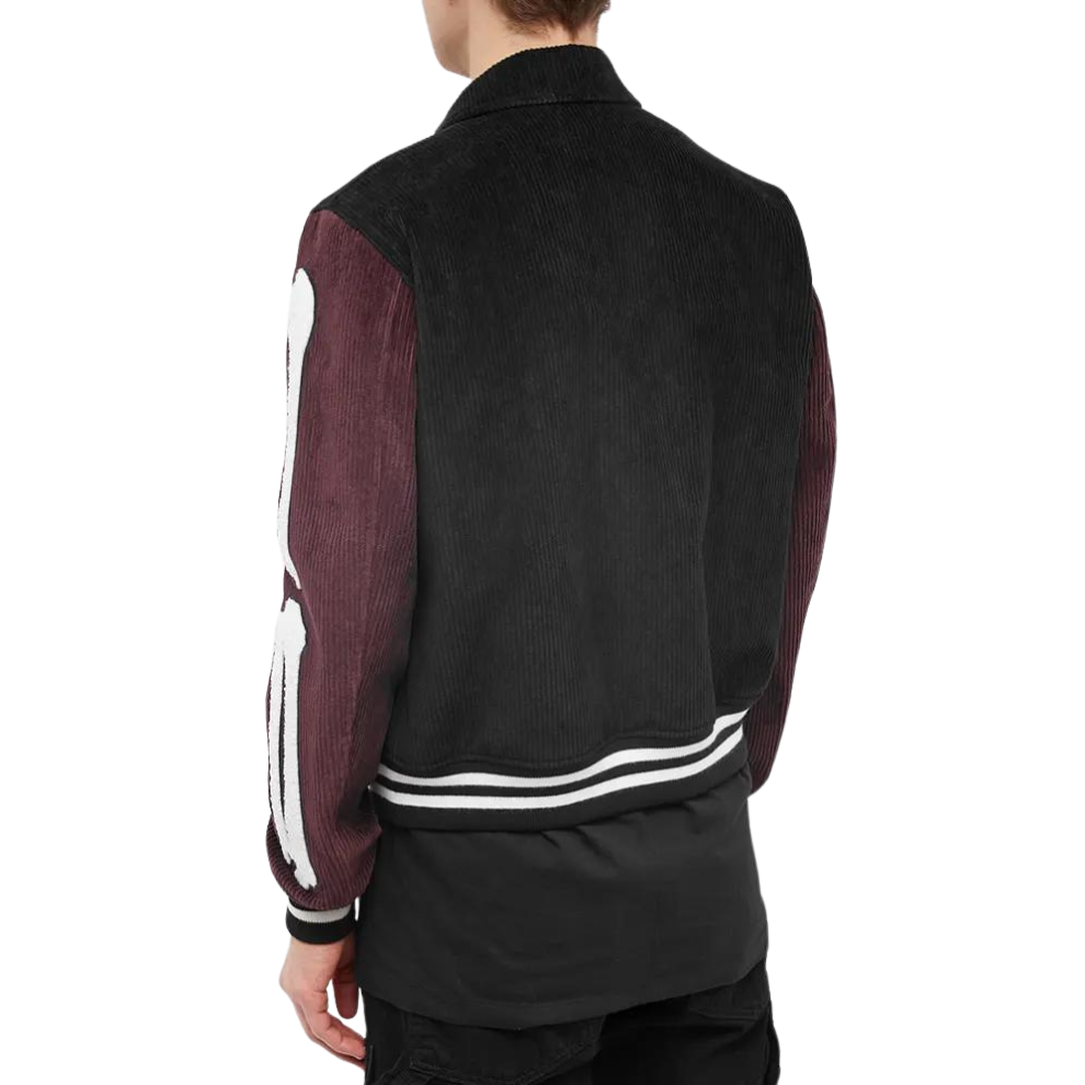 AMIRI CORDUROY BONES VARSITY JACKET Black & Burgundy