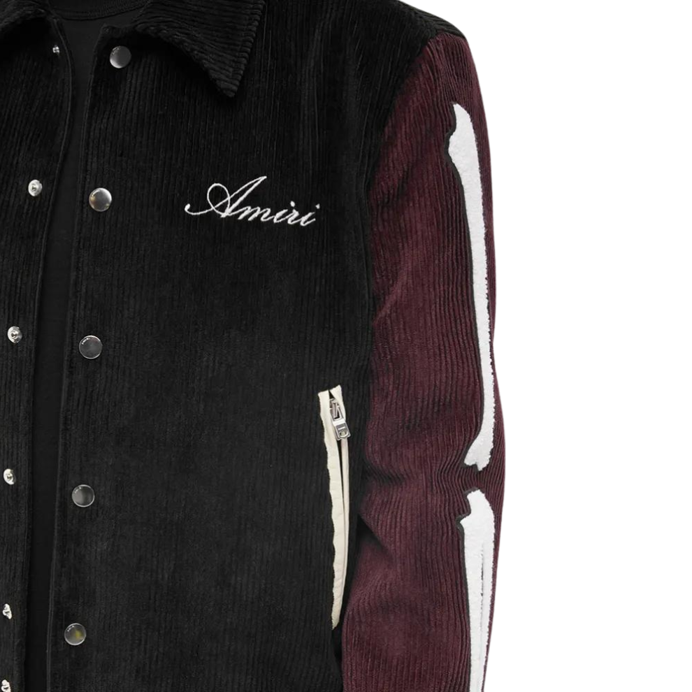 AMIRI CORDUROY BONES VARSITY JACKET Black & Burgundy