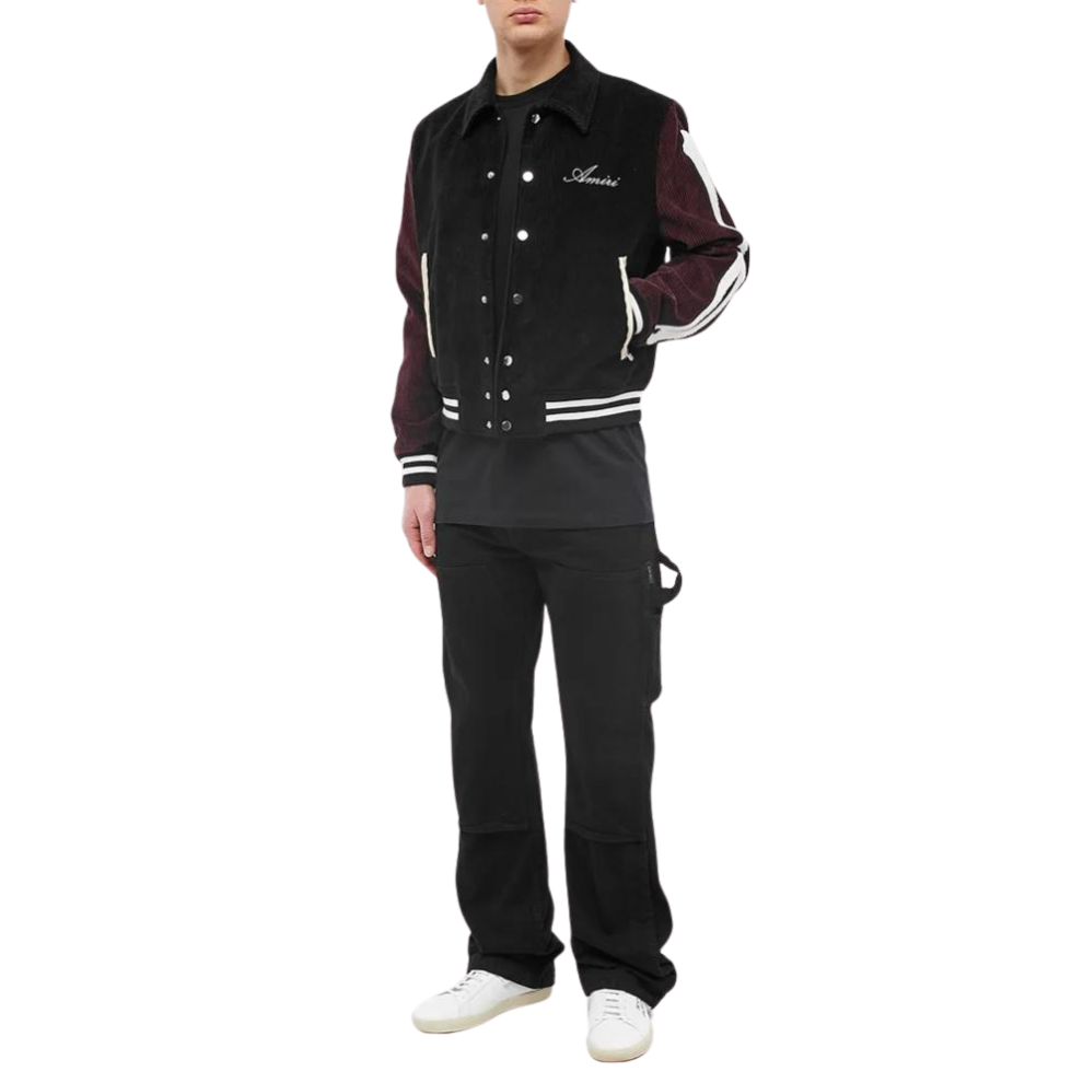 AMIRI CORDUROY BONES VARSITY JACKET Black & Burgundy