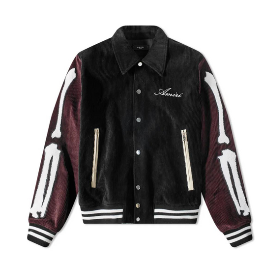 AMIRI CORDUROY BONES VARSITY JACKET Black & Burgundy
