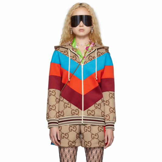 GUCCI Beige Jumbo GG Chevron Web Jacket